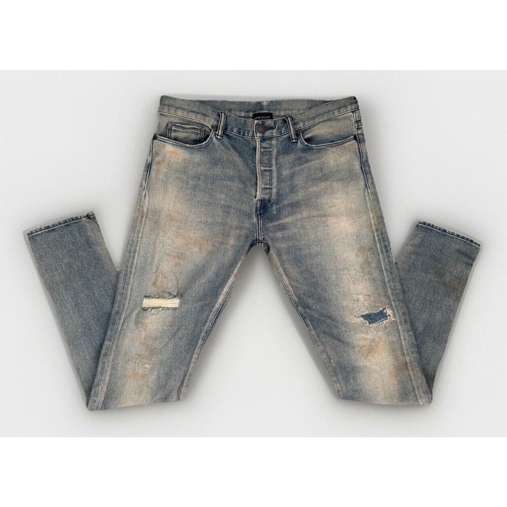 Original JOHN ELLIOTT Blue Stained 'The Cast 2' Judah Denim Japanese Jeans Sz 33